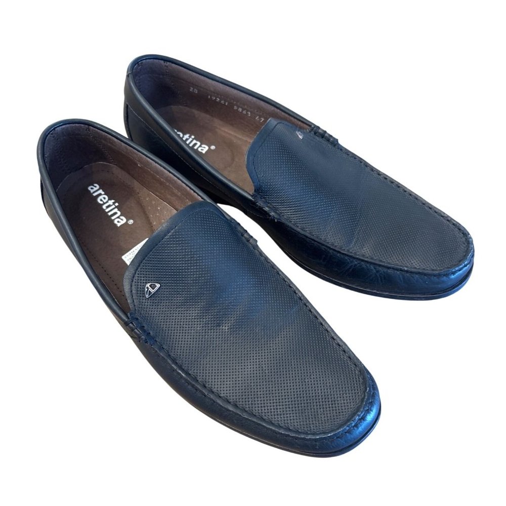 Aretina Mens Loafers Slip Ons Black Leather‎ Luxury Classic Comfort Shoe
